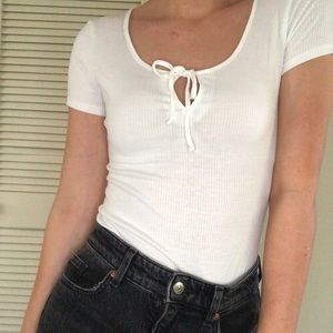Cute White Cap Sleeve Bodysuit